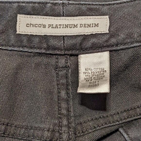 CHICO'S PLATINUM DENIM JEANS - BLACK - SIZE 1 SHORT - Picture 4 of 5